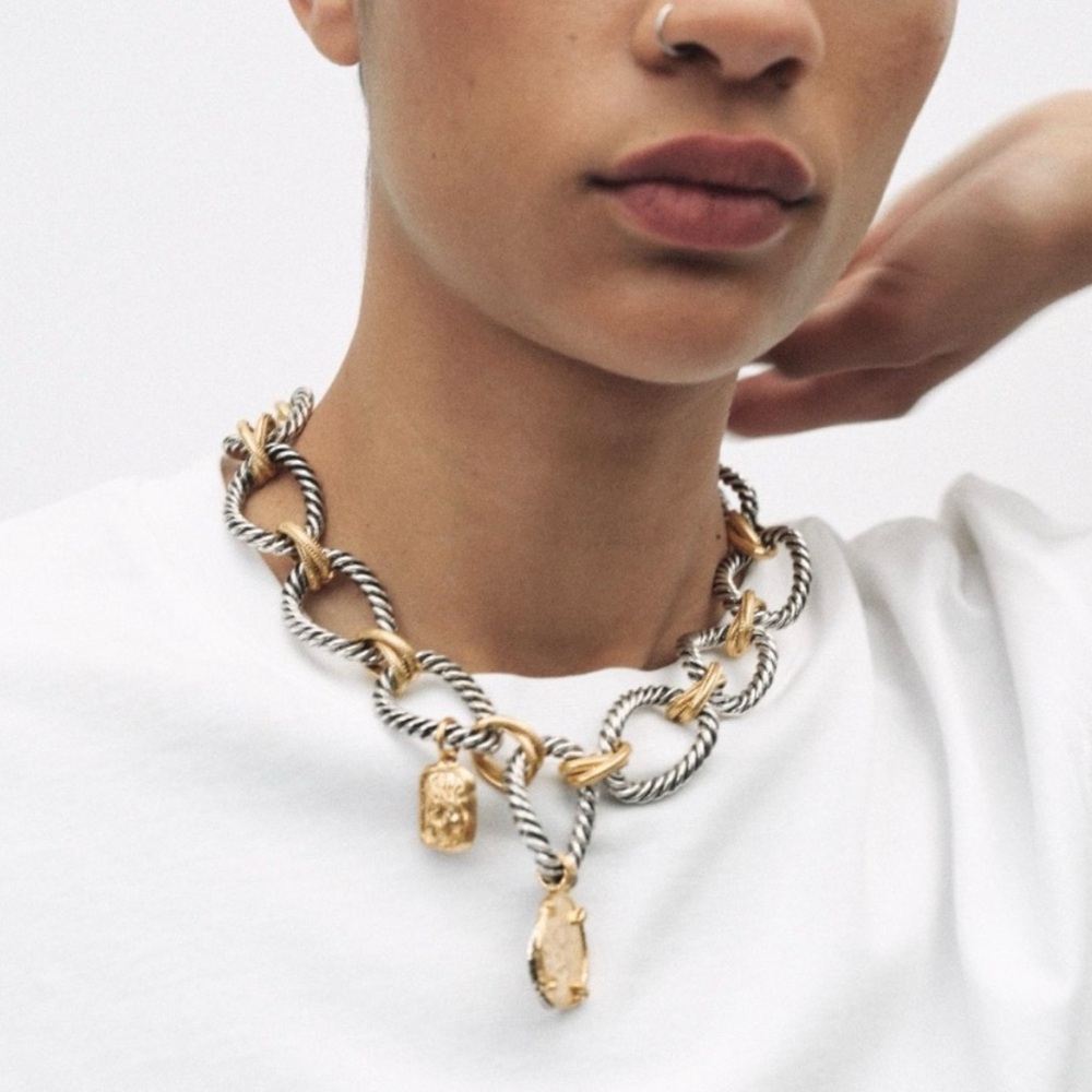 New! Zara Mixed Metal Coin Charm Necklace NWOT